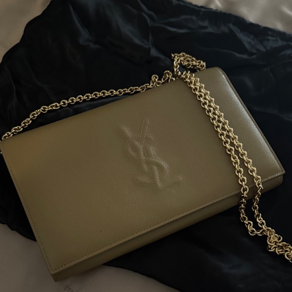 Yves Saint Laurent Khaki Belle de Jour Wallet on a Chain with Gold Chain - Picture 2 of 9